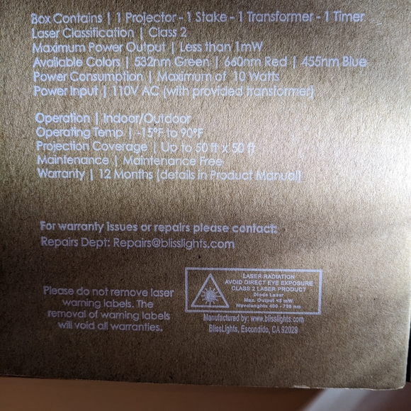 Blisslights Green Outdoor Indoor Spright Smart Motion LED Laser Light NIB - Picture 3 of 9